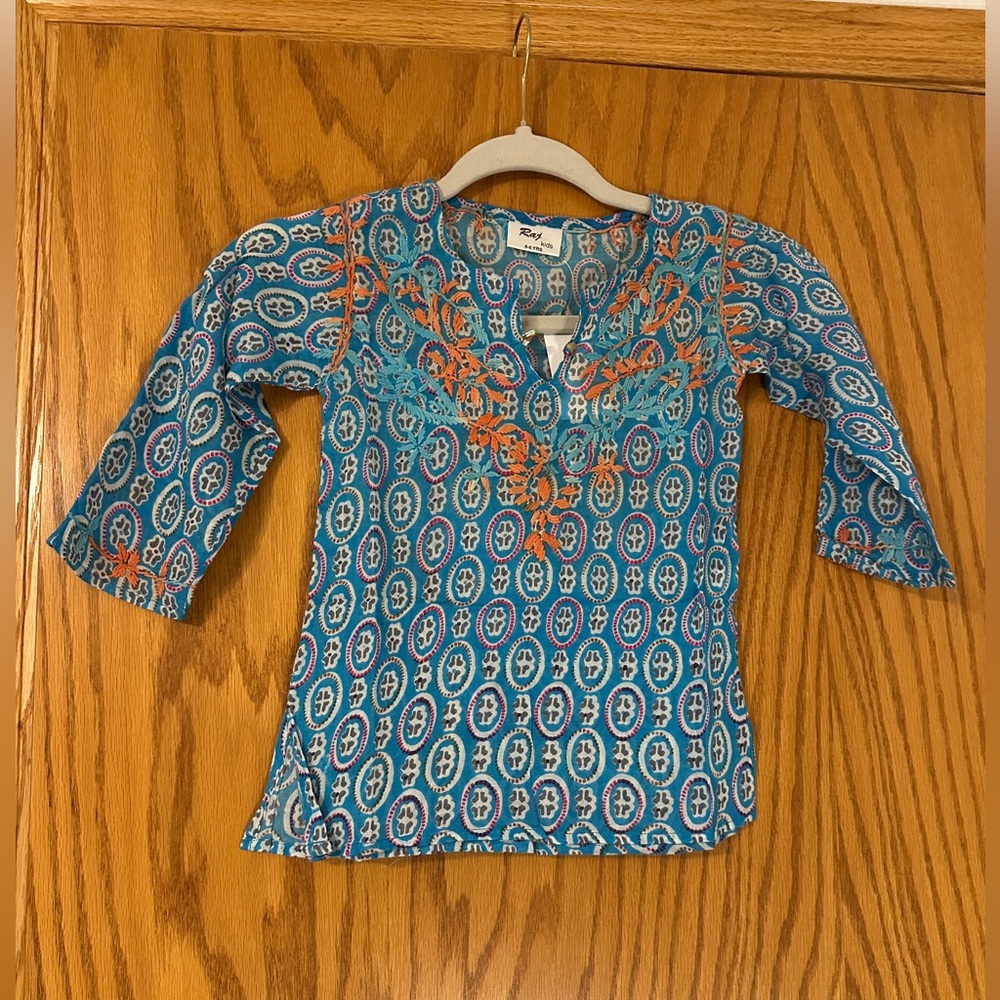 Raj Girls Embroidered Tunic Top - NWT - Size 4-6 yrs Blue Embroidered Top
